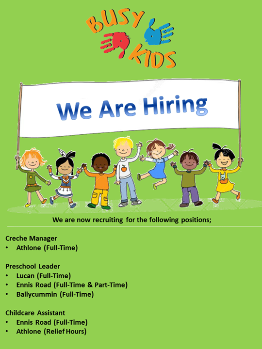 Would you like a career at Busy Kids Creches? 
Here are... 